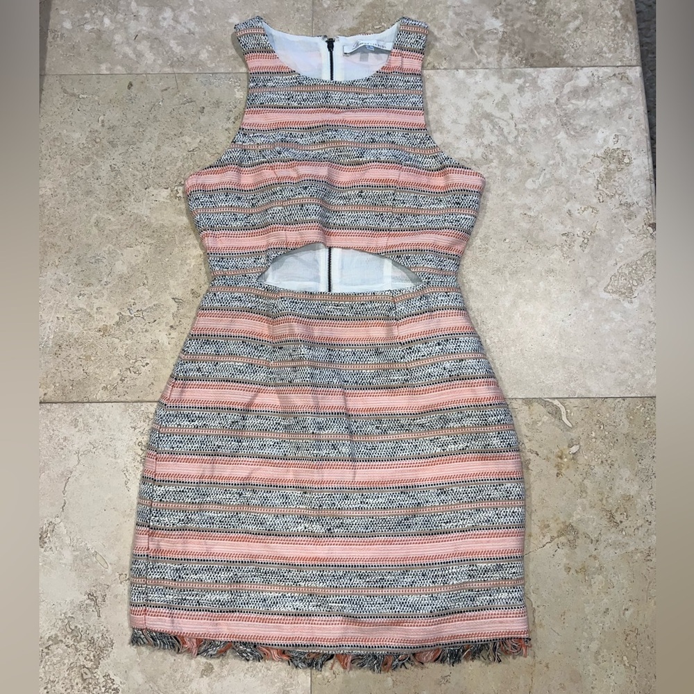 Lovers + Friends Pink and Gray Sheath Dress with Cutout Halter Neckline